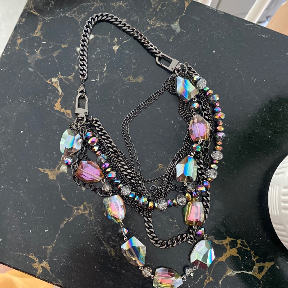 Crystal necklace. Black metal